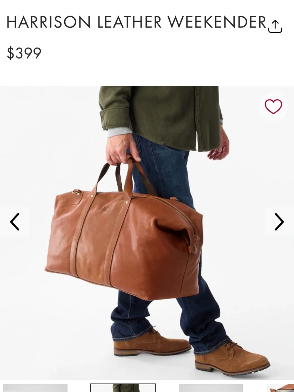 Mark & Graham Harrison Leather Weekender - Hazelnut (monogrammed)